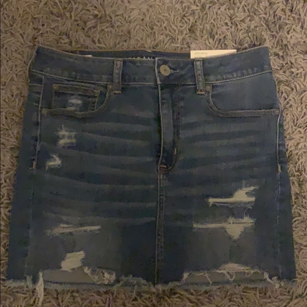 High waisted ripped jean skirt